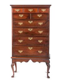 A Chippendale Walnut Shell Carved Flat-Top Chest on Stand