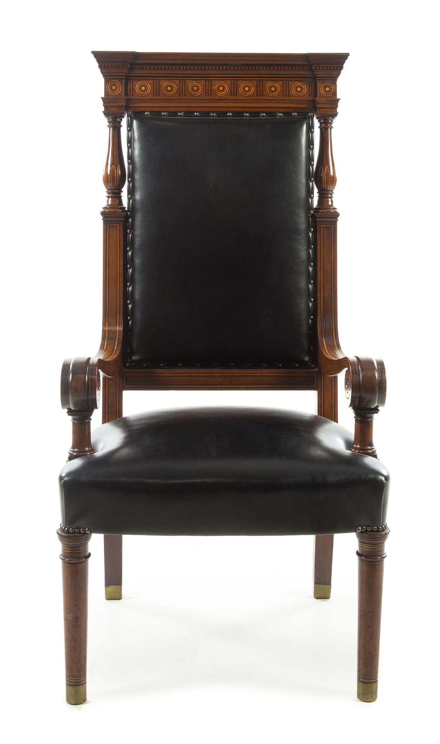 An American Marquetry Deacon's Chair Height 54 1/4 inches. — FIRST HALF 20TH CENTURY