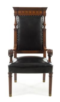 An American Marquetry Deacon's Chair Height 54 1/4 inches. — FIRST HALF 20TH CENTURY