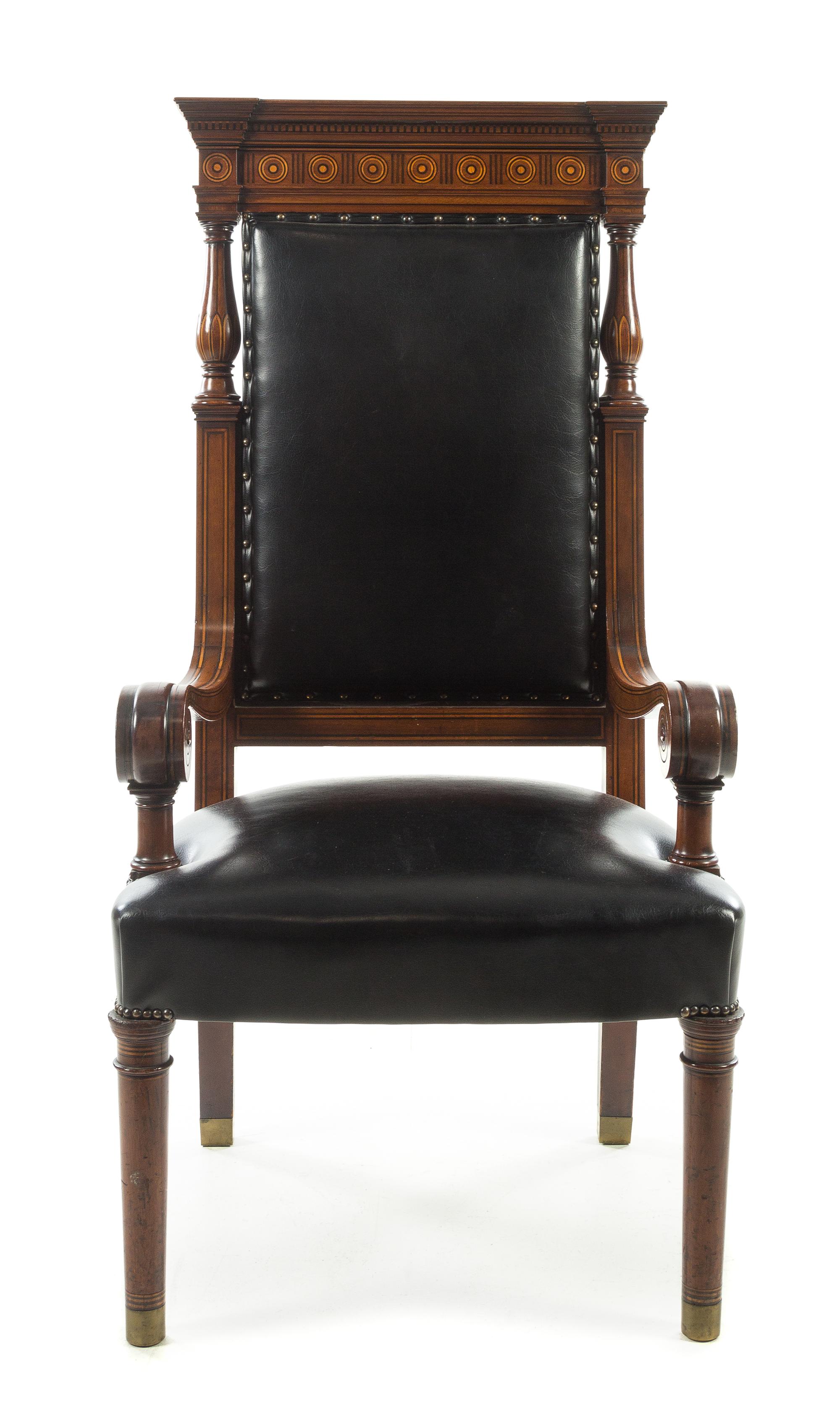 An American Marquetry Deacon's Chair Height 54 1/4 inches. — FIRST HALF 20TH CENTURY