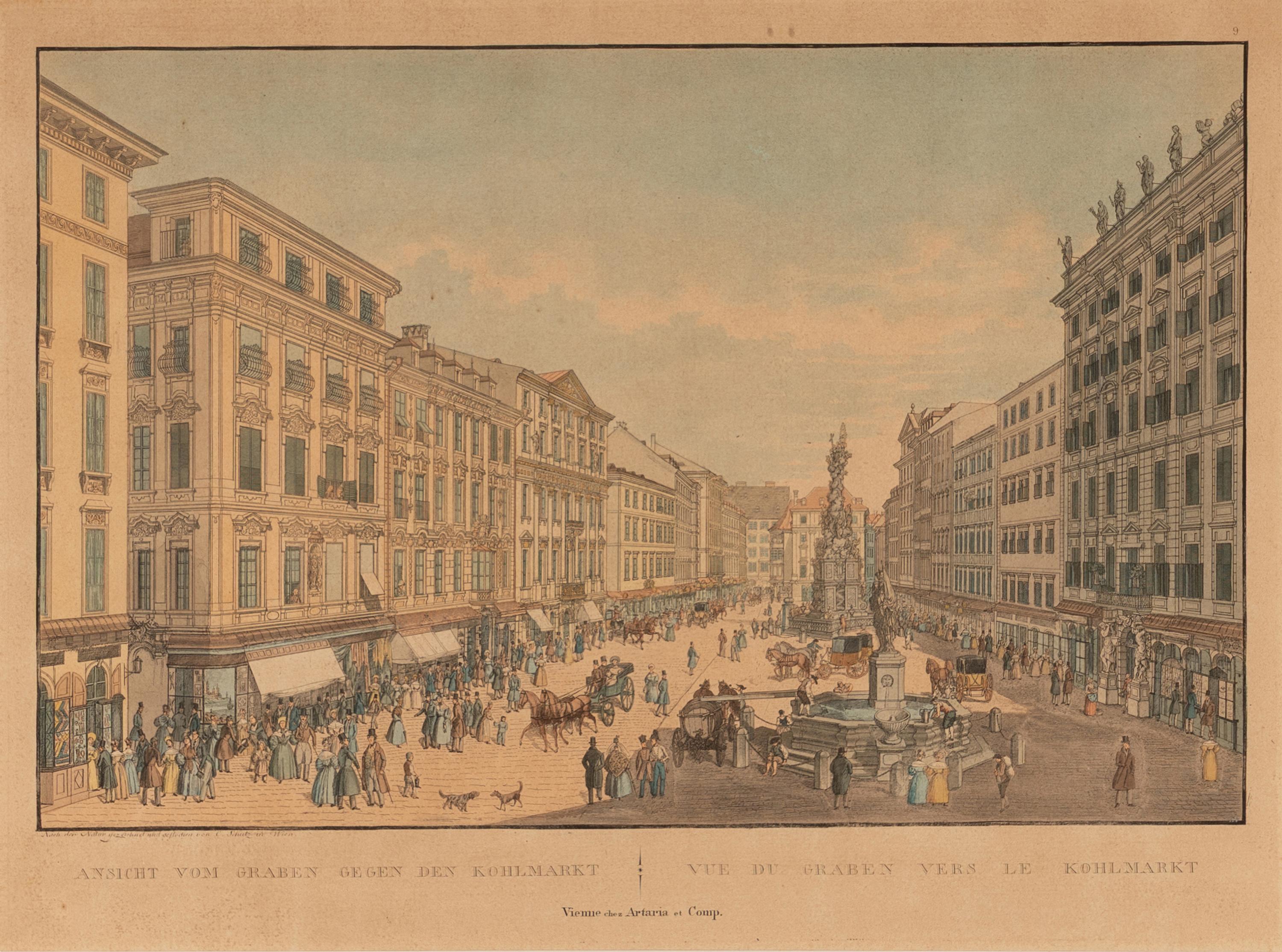A Set of Three Austrian Hand Colored Engravings (19th Century)