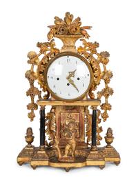 An Austrian Carved Giltwood Mantel Clock