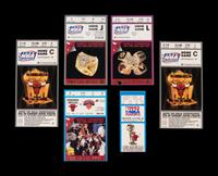 A Group of Six Michael Jordan Chicago Bulls Playoffs and NBA Finals "Last Dance" Era Ticket Stubs including "The Shrug" game from 1992 Finals,