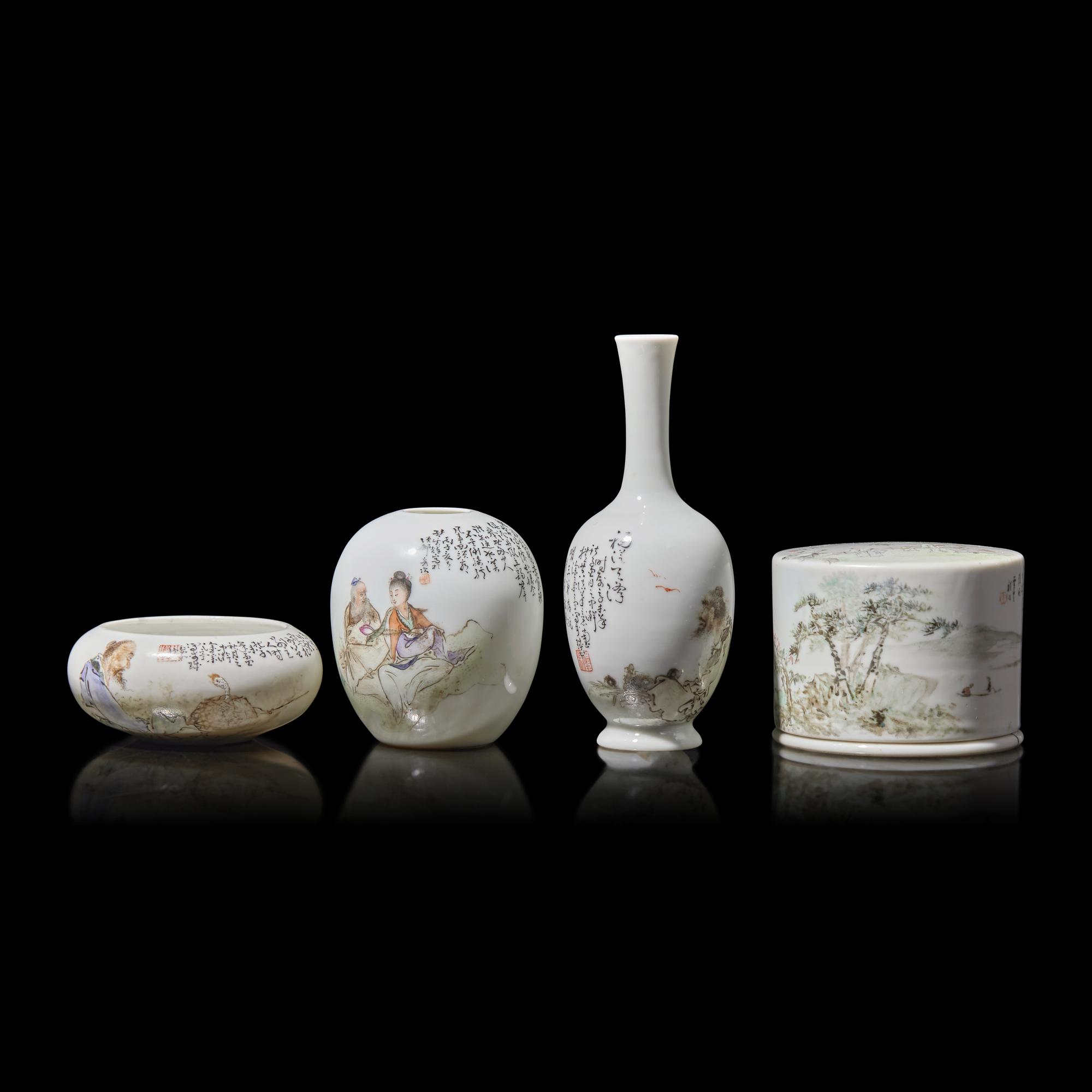 A Group of Four Chinese Enameled Porcelain Items, 20th Century — 民國 粉彩瓷一組四件