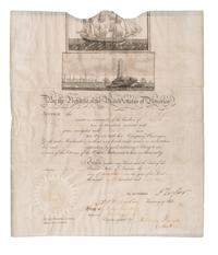 [SHIP’S PASSPORTS]. MONROE, James (1758-1831), Fifth U.S. President. Partially engraved document accomplished in manuscript, signed (“James Monroe"), as President and "Richard Rush" as acting Secretary of State, countersigned by "simon Theus Coll."[Washington], 16 July 1817.