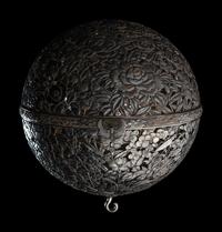 A Japanese Silver and Parcel Gilt Hanging Incense Ball