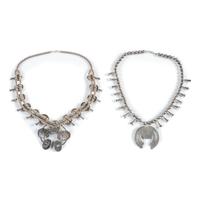 Pair of Navajo Silver and Turquoise Squash Blossom Necklaces