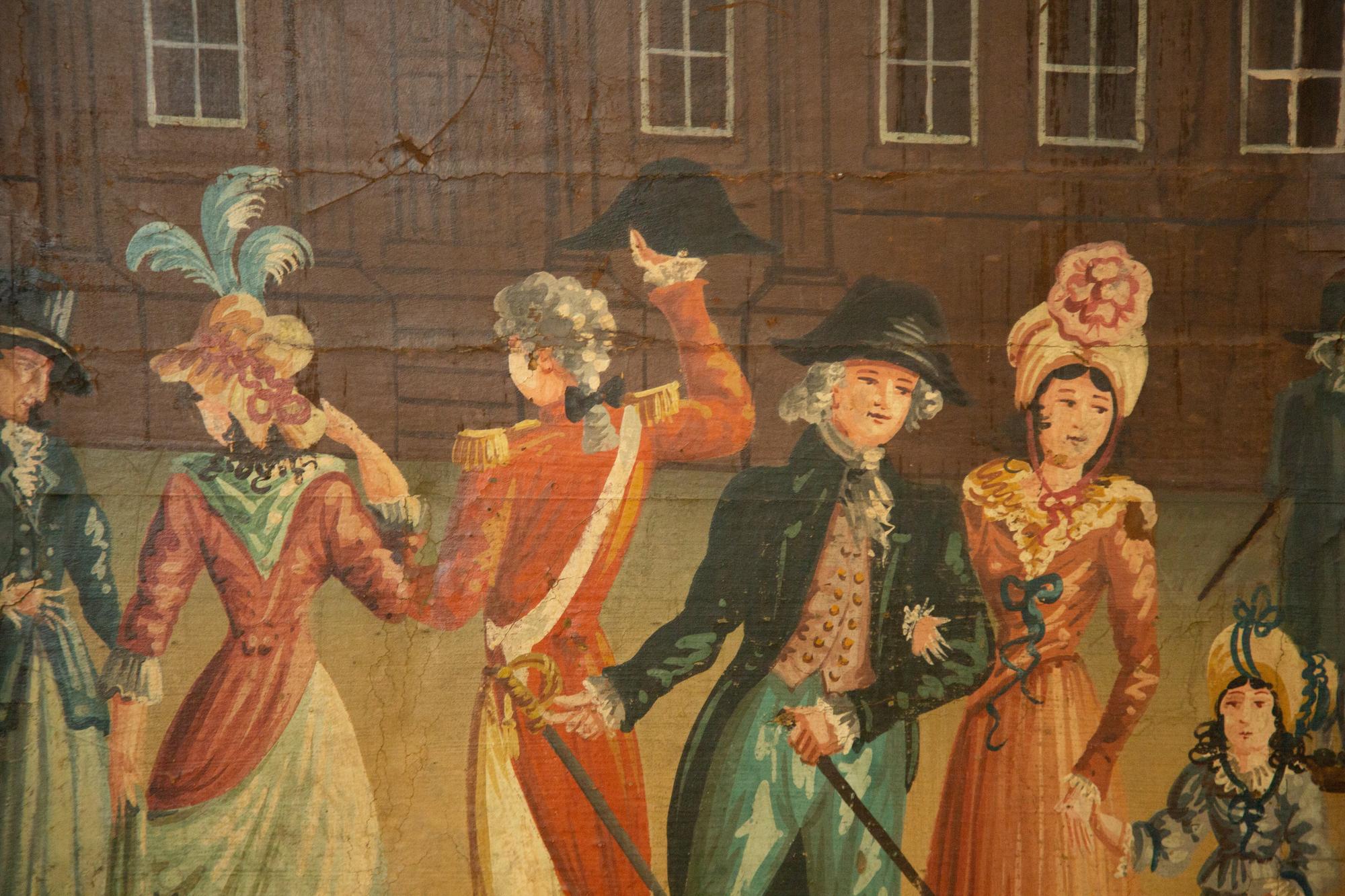 A George III Four-Panel Painted Canvas Screen — 19th Century