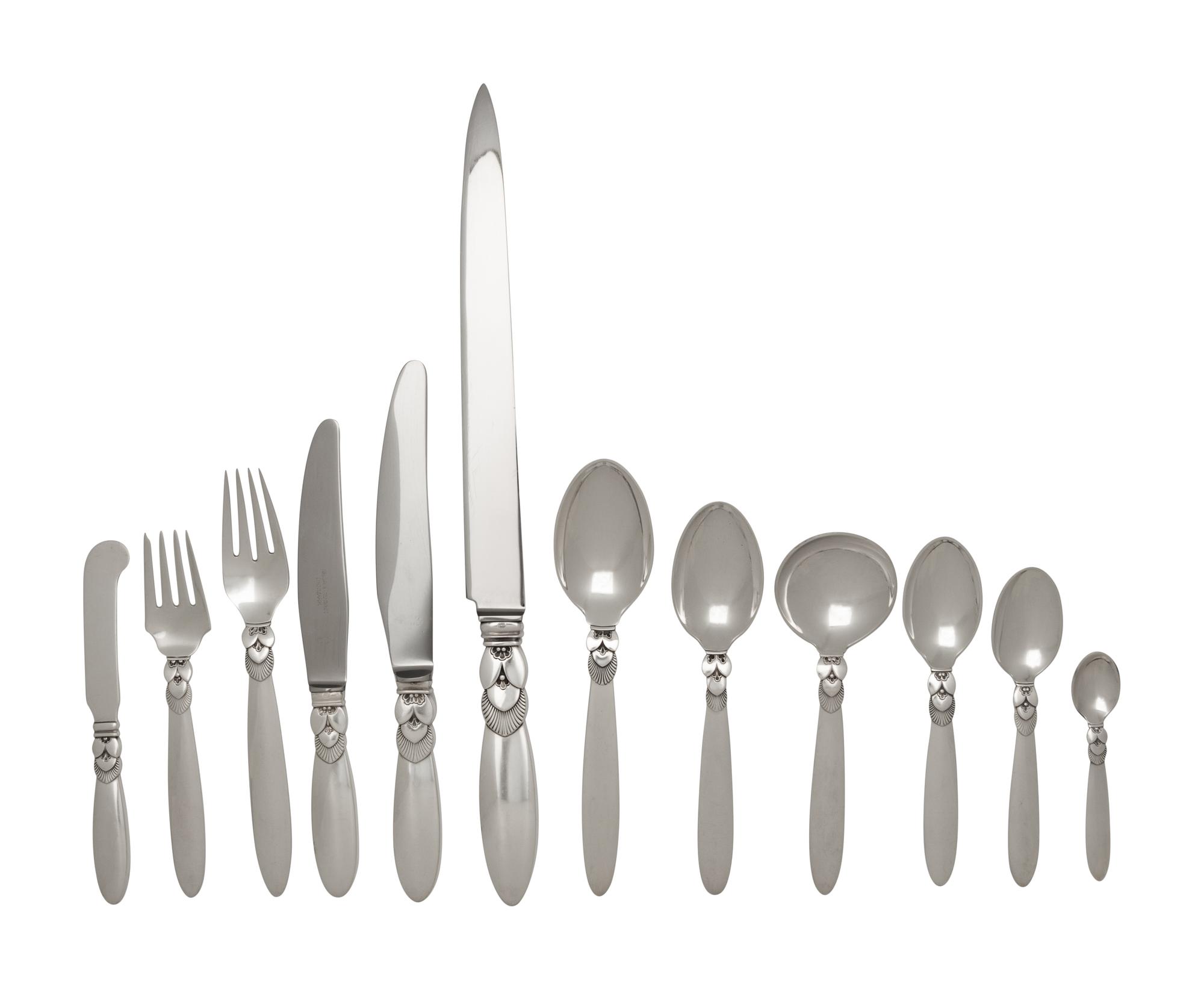 A Georg Jensen Cactus Silver Flatware Service