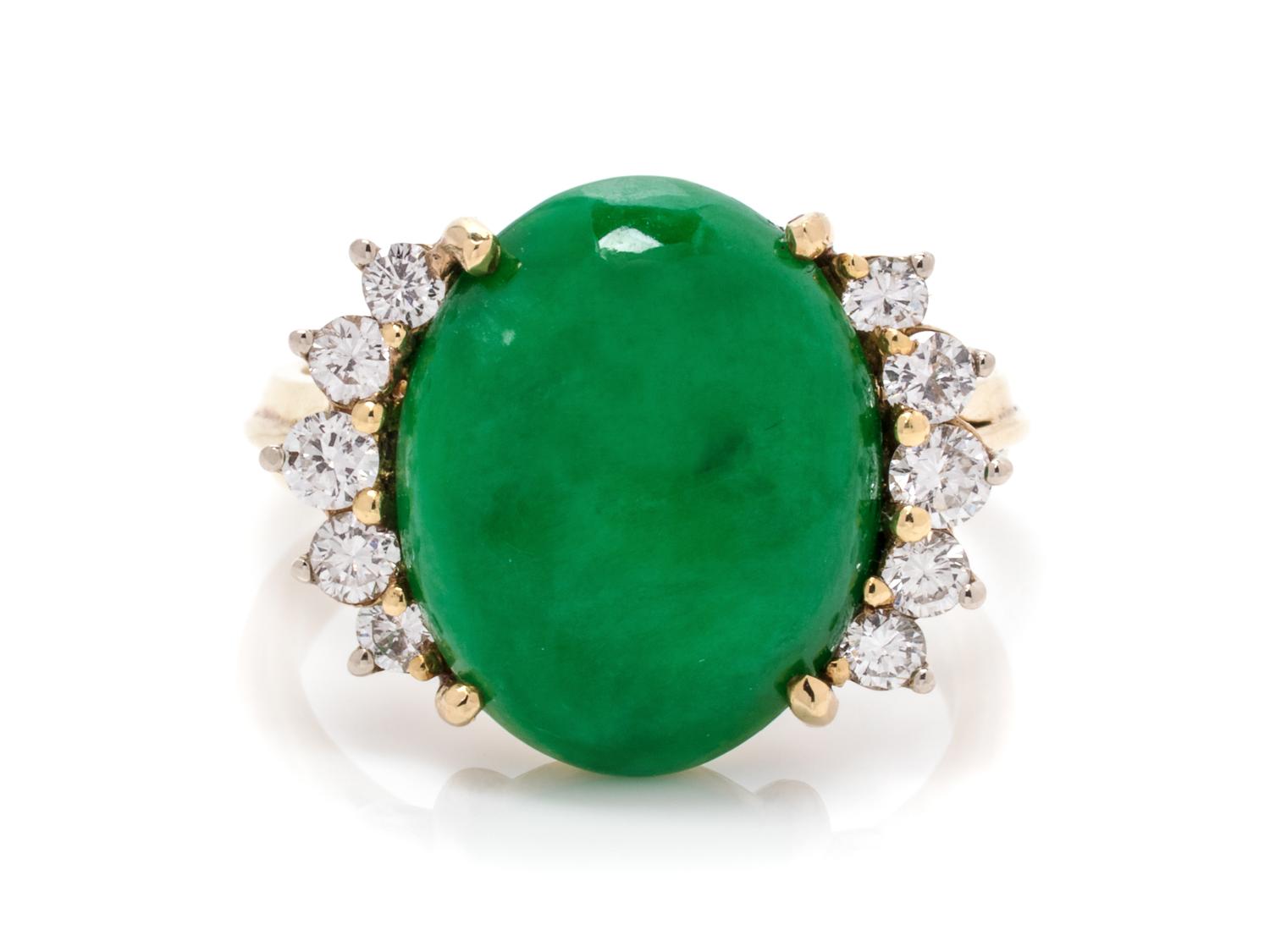 An 18 Karat Yellow Gold, Jadeite Jade and Diamond Ring,