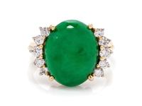 An 18 Karat Yellow Gold, Jadeite Jade and Diamond Ring,