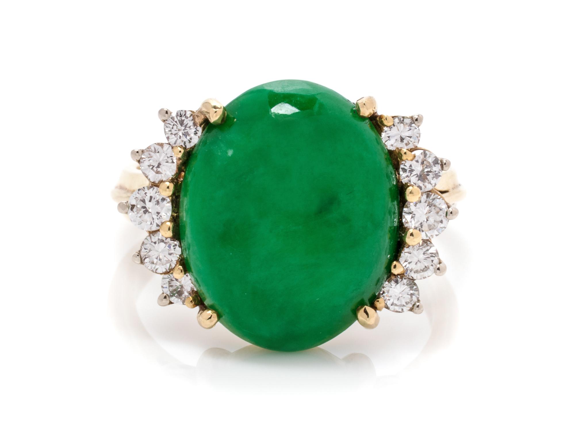 An 18 Karat Yellow Gold, Jadeite Jade and Diamond Ring,