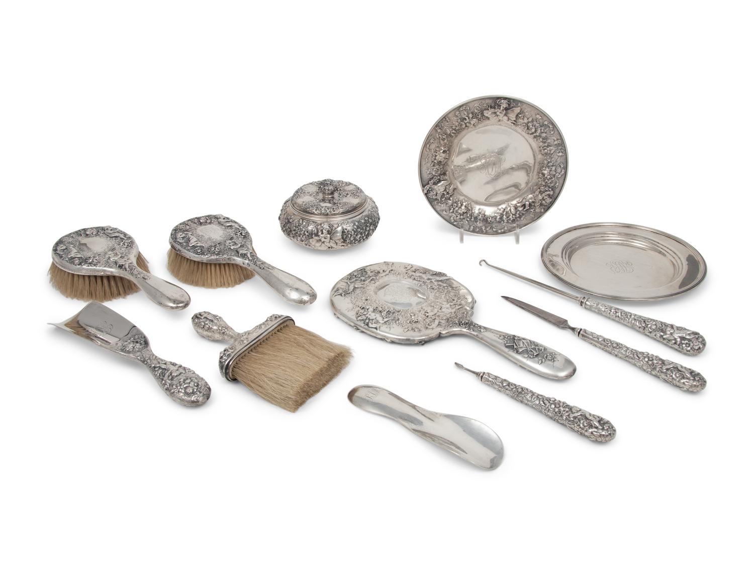 A Group of Twelve American Silver Dresser Articles