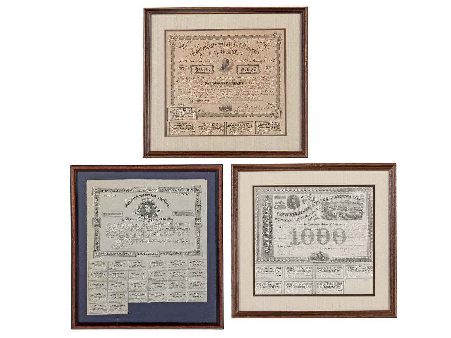 [CIVIL WAR]. 15 sheets of Confederate bonds. [ With: ] Vicksburg Daily Citizen souvenir printing.