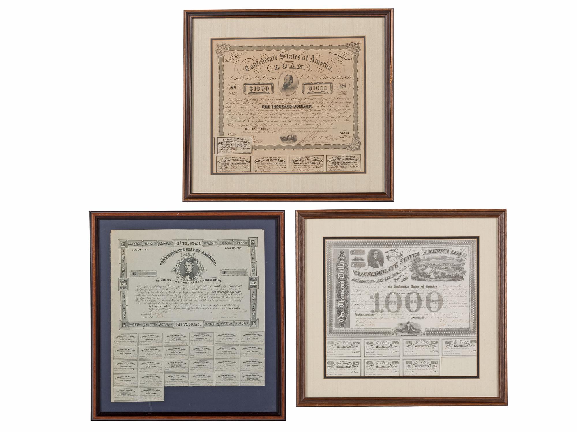 [CIVIL WAR]. 15 sheets of Confederate bonds. [ With: ] Vicksburg Daily Citizen souvenir printing.