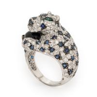 Diamond, Sapphire, and Onyx Panther Ring