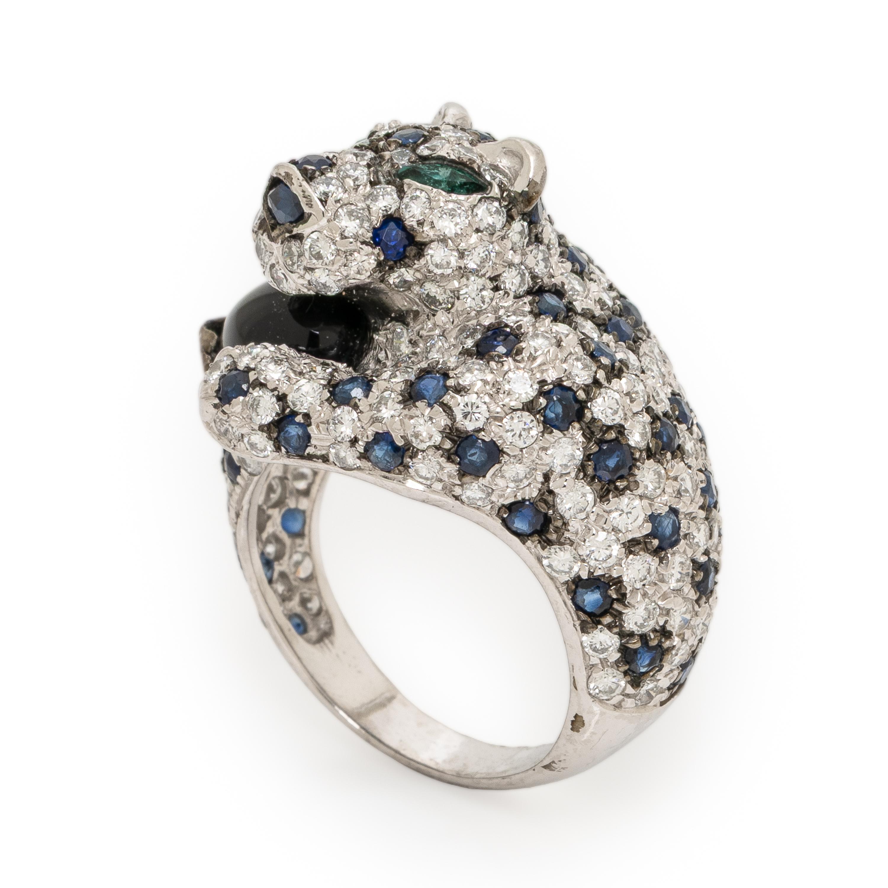 Diamond, Sapphire, and Onyx Panther Ring
