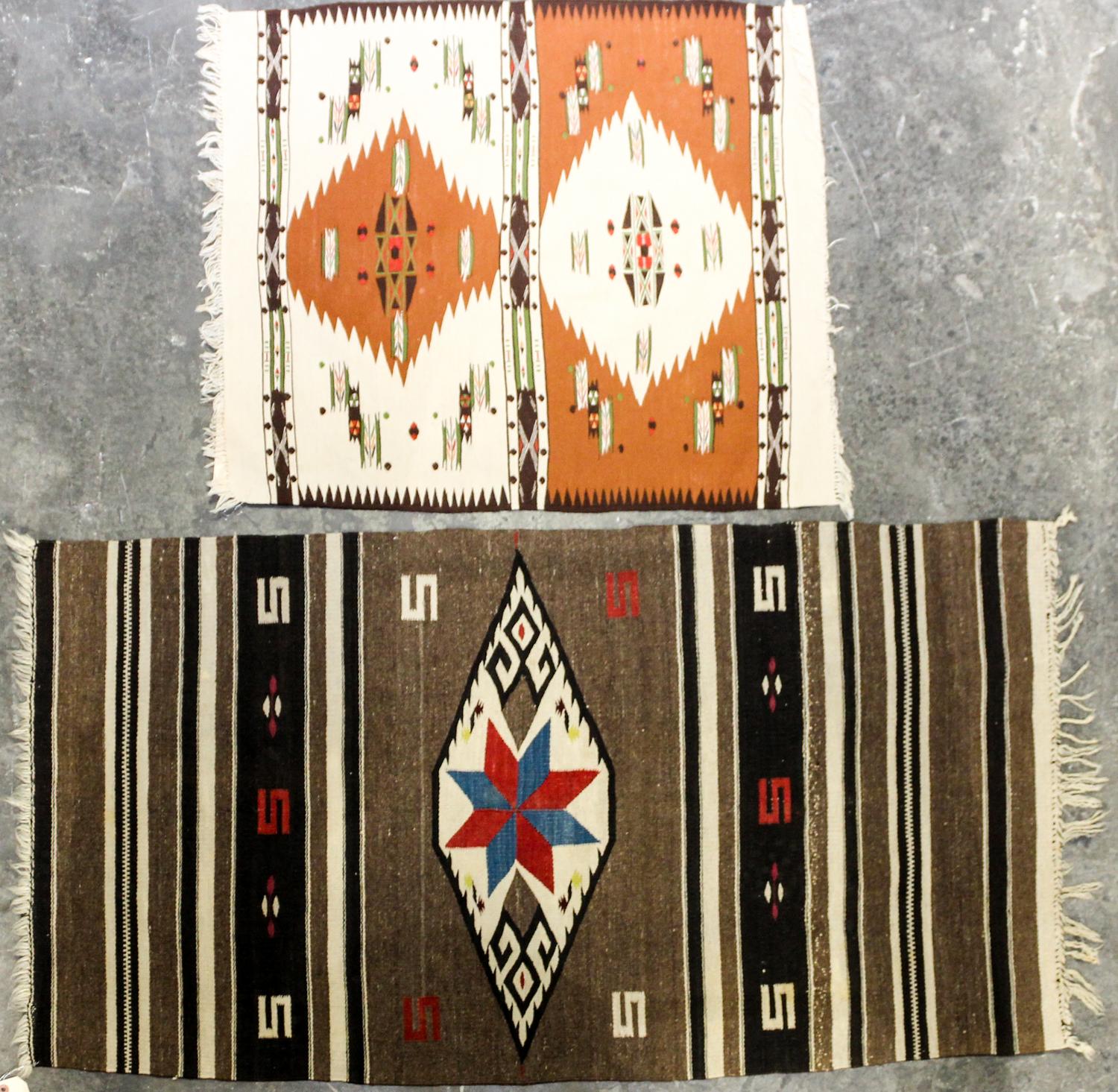 Two Native American Rugs Larger 4 feet 5 inches x 2 feet 4 inches (largest).