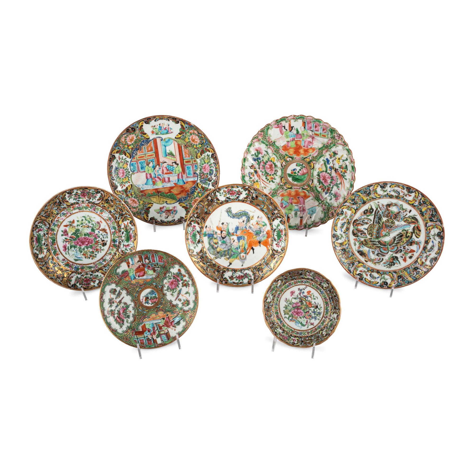 A Collection of Chinese Export Rose Medallion Porcelain Table Articles