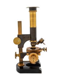 A French Patinated Brass Monocular Microscope