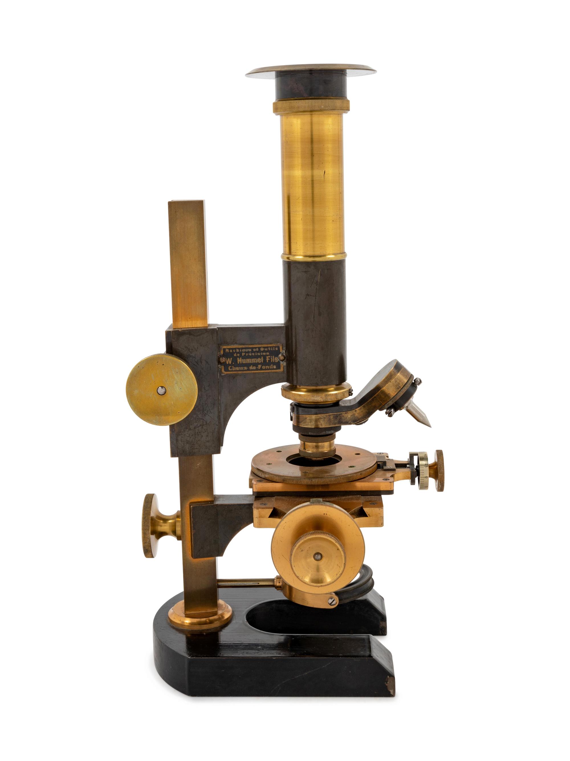 A French Patinated Brass Monocular Microscope