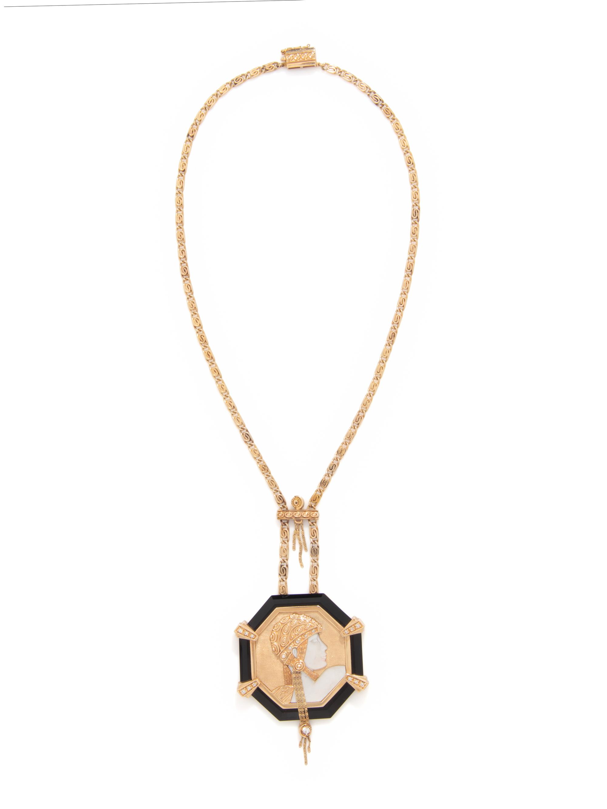 ERTÉ, YELLOW GOLD, DIAMOND, BLACK ONYX, AND MOTHER-OF-PEARL 'AVENTURINE' STATE IV NECKLACE
