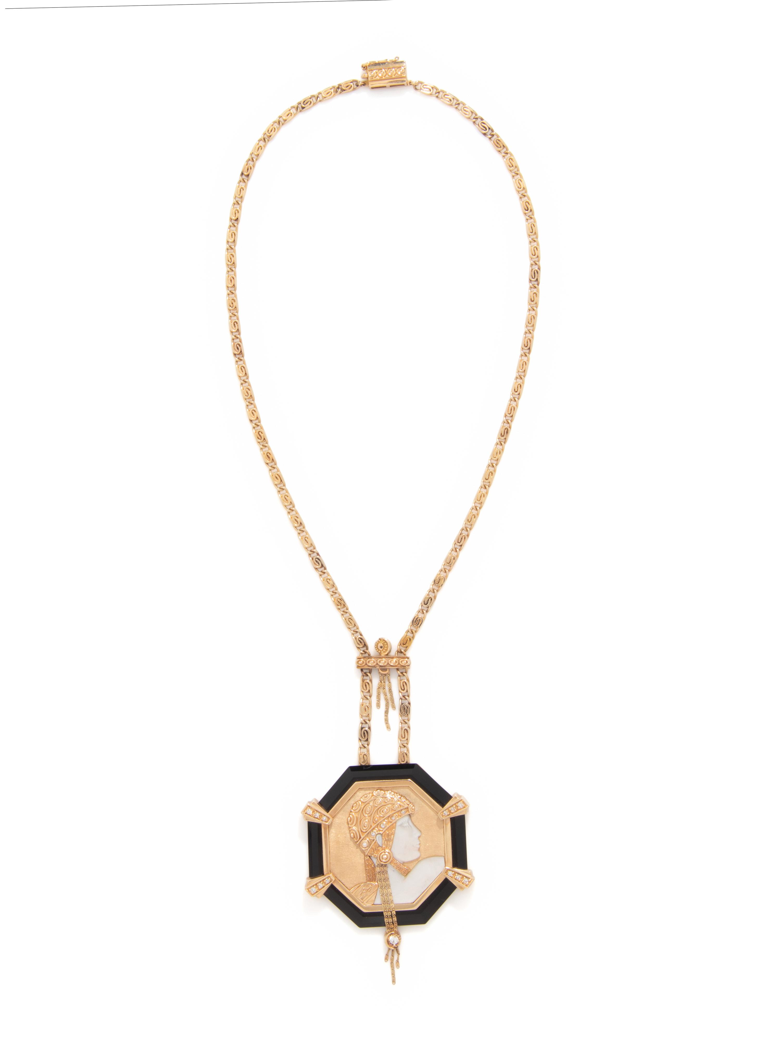 ERTÉ, YELLOW GOLD, DIAMOND, BLACK ONYX, AND MOTHER-OF-PEARL 'AVENTURINE' STATE IV NECKLACE