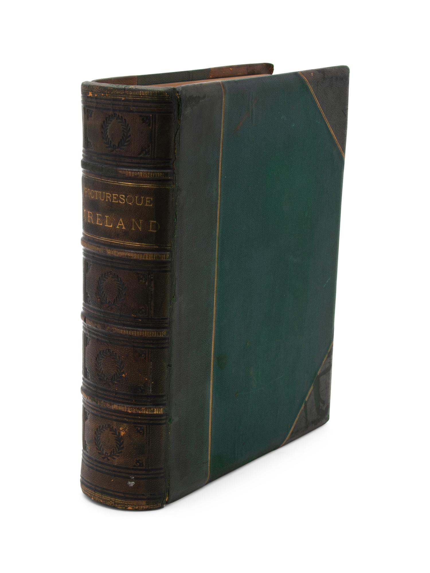 [Ireland] Savage, John, Thomas Kelly, New York, 1878, Picturesque Ireland with 33 color maps and 29 engraved plates; large, thick quarto, contemporary three-quarter green morocco, bevelled boards, raised bands, gilt and blind-tooled spine, marbled endpapers, all edges gilt. First Edition.