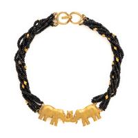 Black Onyx and Yellow Gold Elephant Beaded Necklace