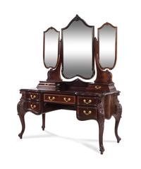 An English Mahogany Dressing Table with a Three-Part Mirror