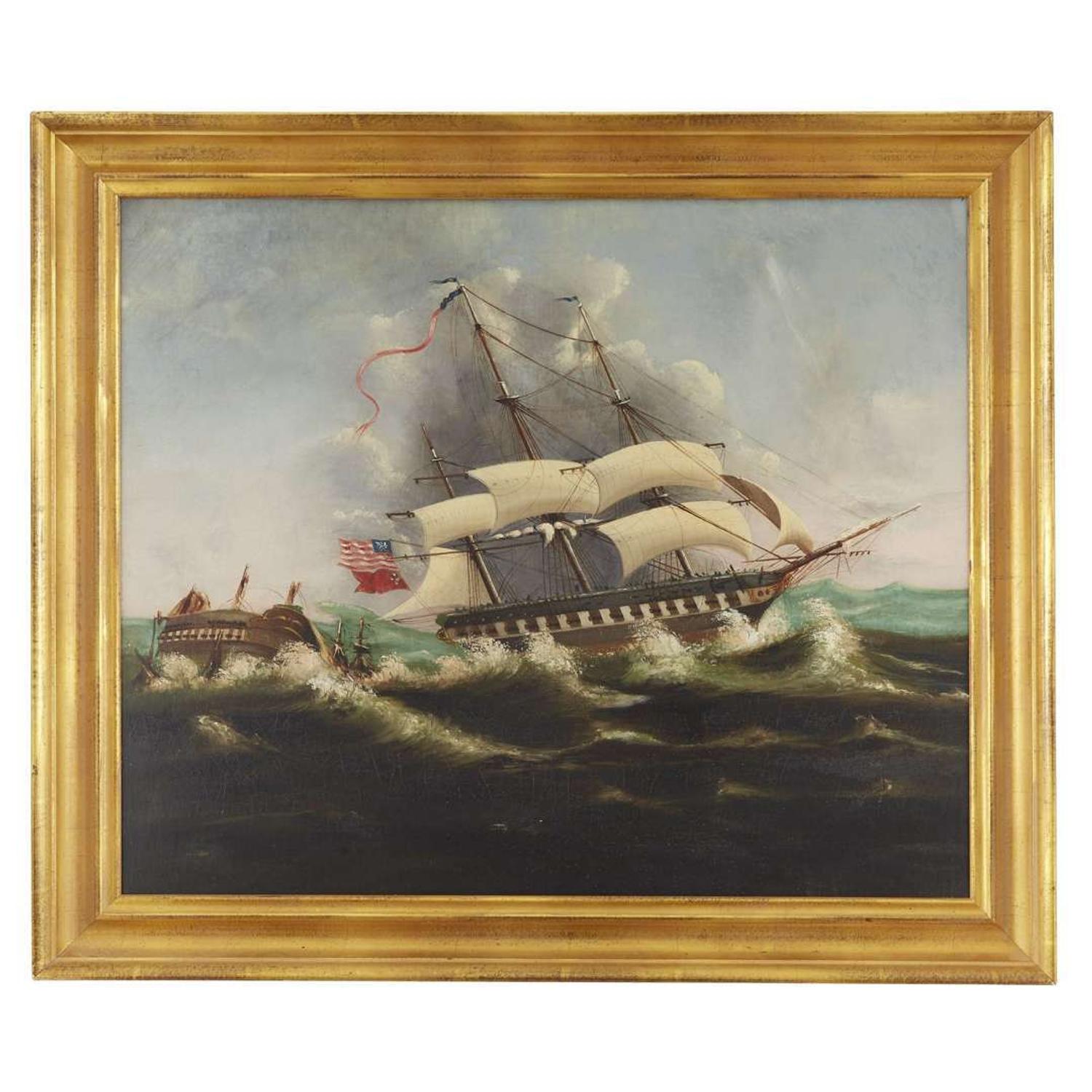 Attributed to Thomas Chambers (1808-1869) The Constitution and The Guerriere