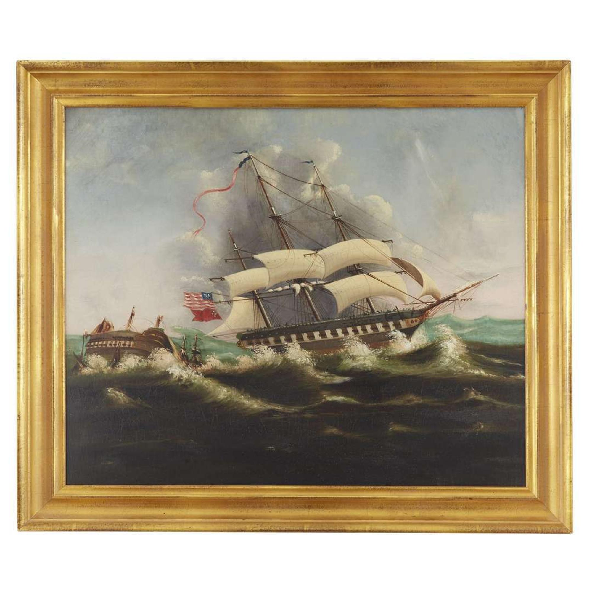 Attributed to Thomas Chambers (1808-1869) The Constitution and The Guerriere