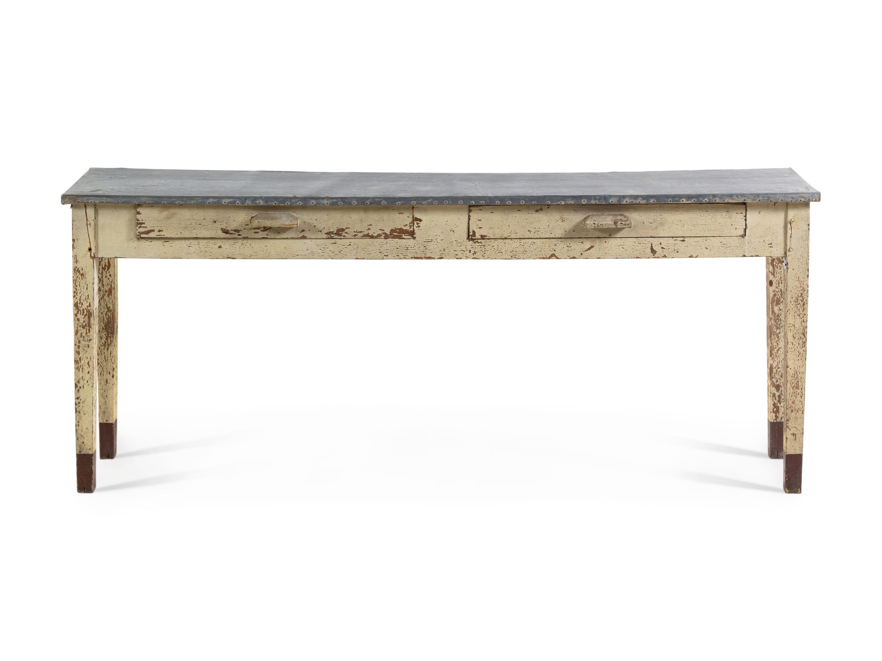 A Provincial Painted and Zinc-Topped Console Table