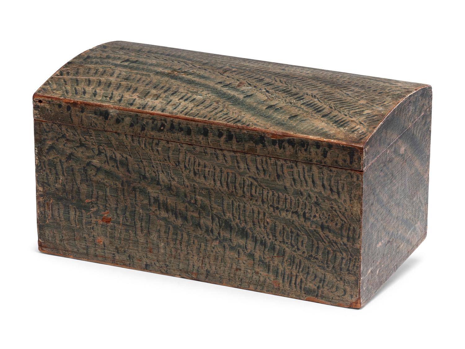 A Country Federal Blue Sponge Painted Pine Dome Top Box, 19th Century