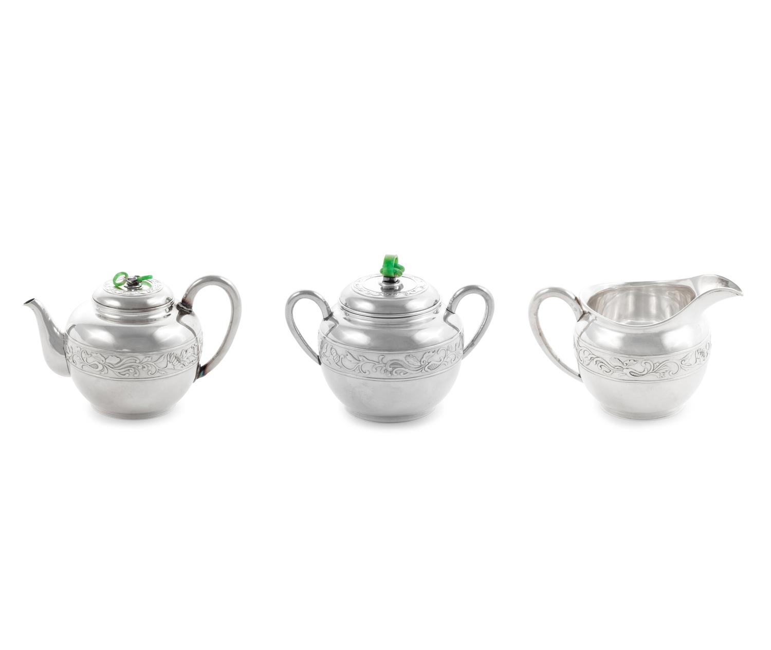 A Japanese Export Silver Three-Piece Tea Service