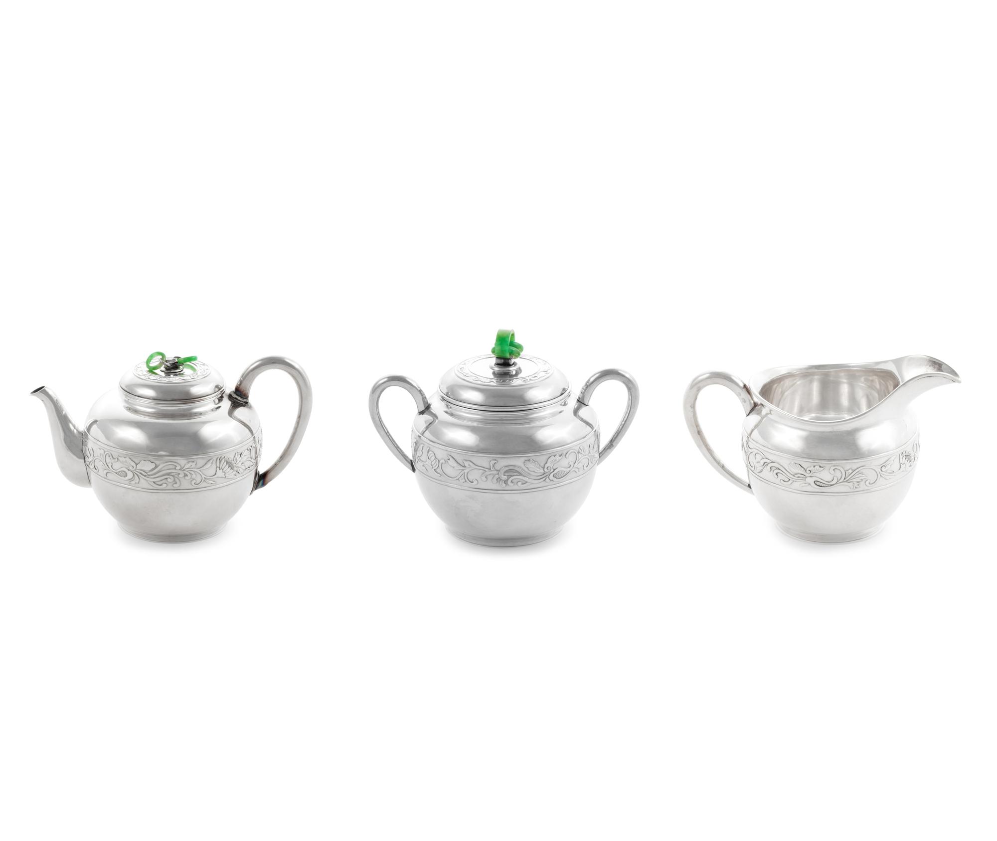 A Japanese Export Silver Three-Piece Tea Service