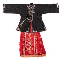 Two Sets of Chinese Silk Embroidered Wedding Gowns