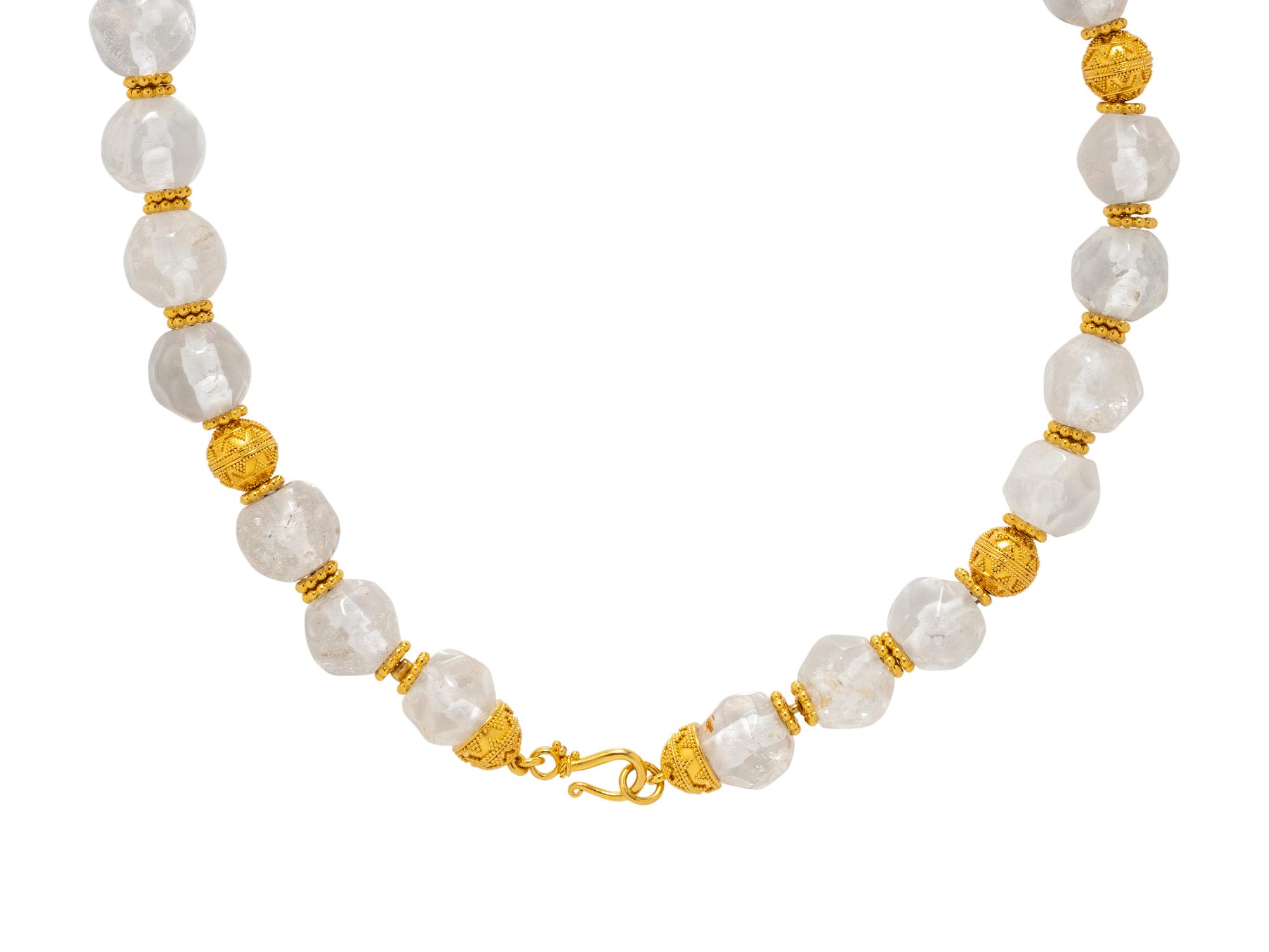 HIGH KARAT YELLOW GOLD AND ROCK CRYSTAL BEAD NECKLACE
