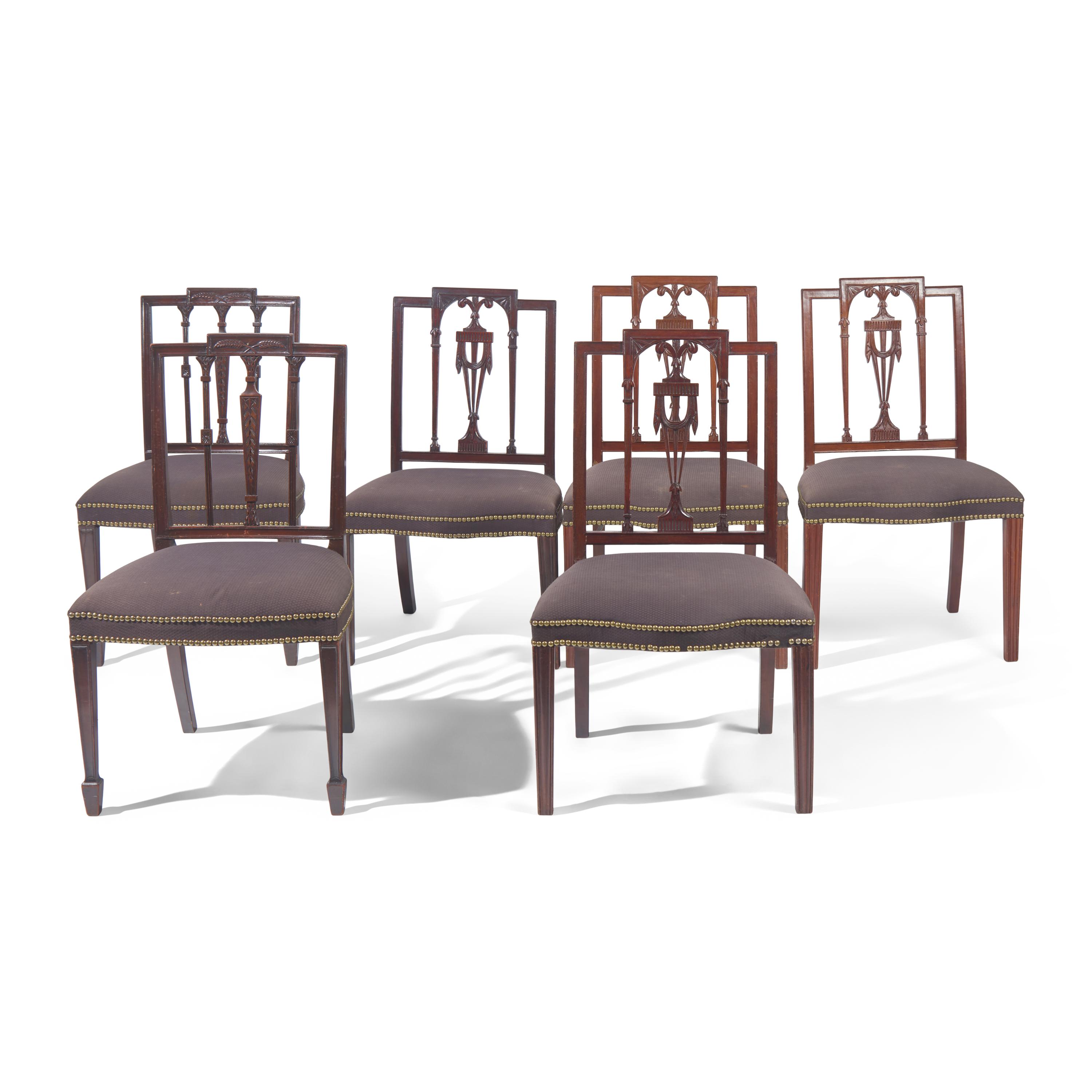 An Assembled Group of Six Federal Carved Mahogany Urn-Back and Serpentine Seat Dining Chairs