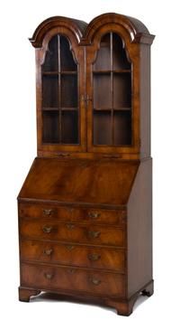 A William & Mary Style Walnut Double Dome Secretary Bookcase
