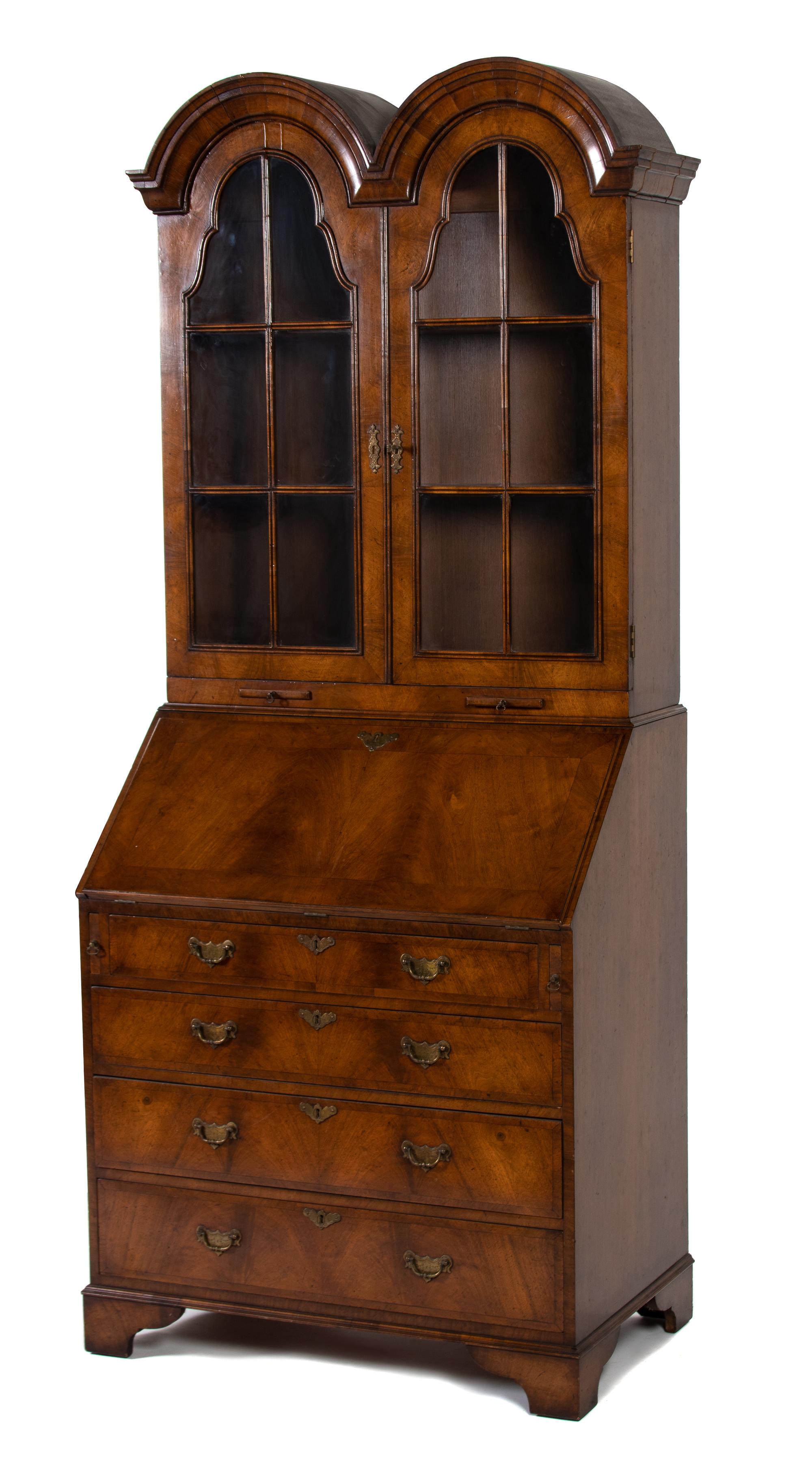 A William & Mary Style Walnut Double Dome Secretary Bookcase