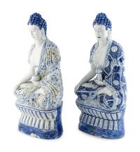 Two Blue and White Glazed Seated Figures