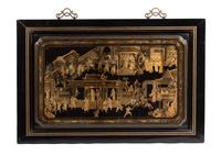 A Chinese Export Gilt-Decorated Black Lacquer Panel — 19TH CENTURY