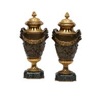 A Pair of Neoclassical Gilt and Patinated Bronze Urns
