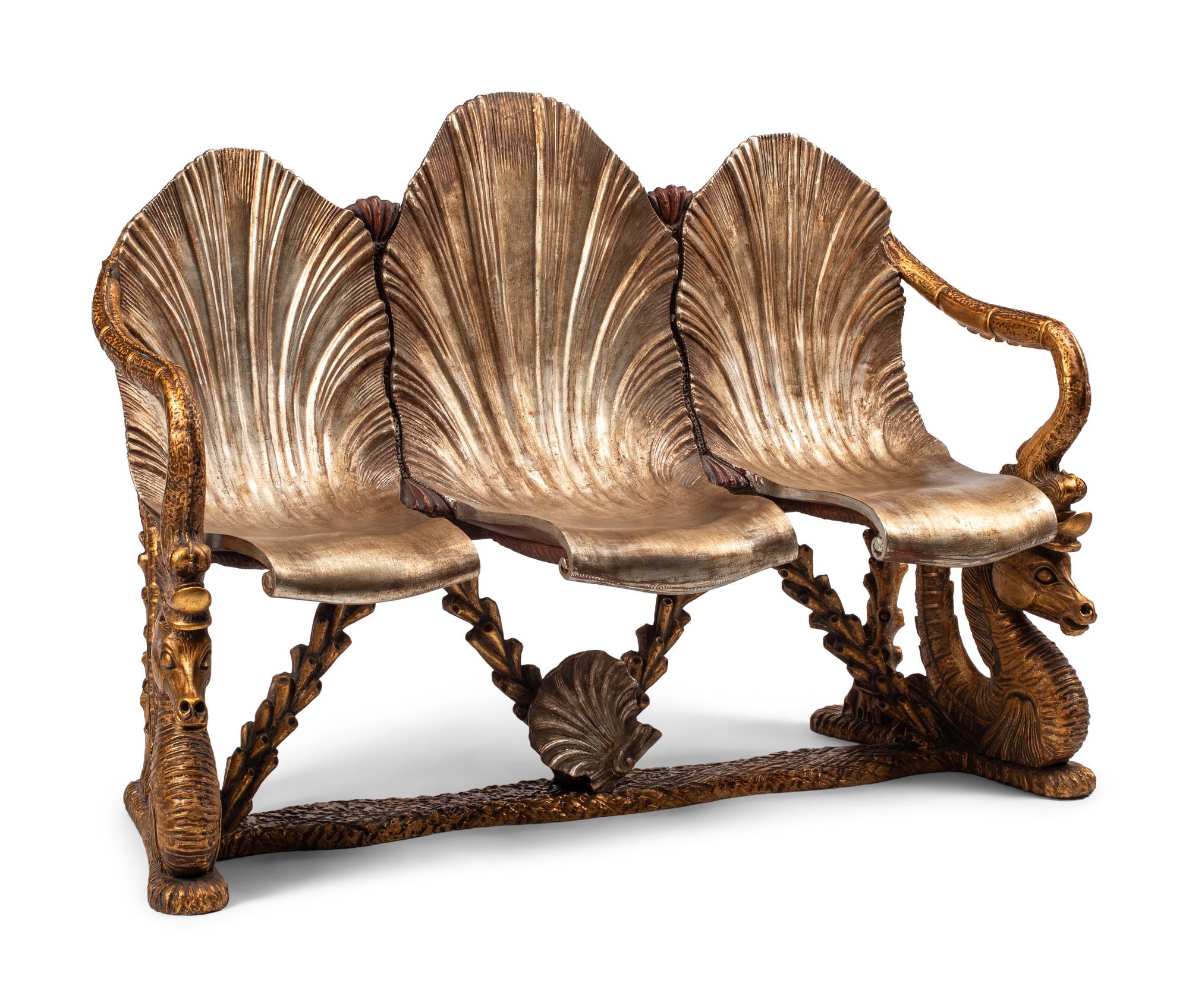 A Venetian Grotto Style Silver Gilt Settee