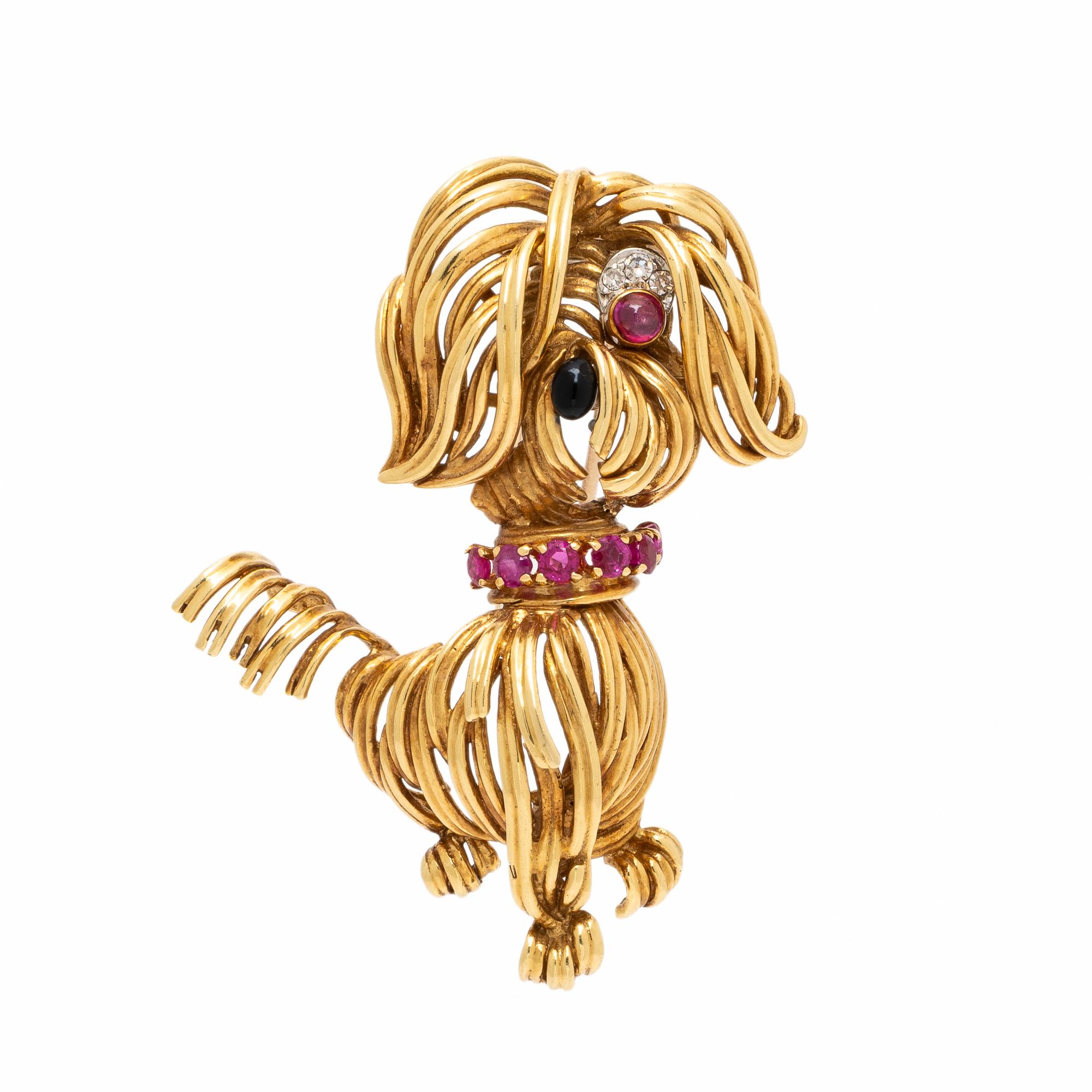 Van Cleef & Arpels, Ruby, Diamond, and Yellow Gold Dog Brooch