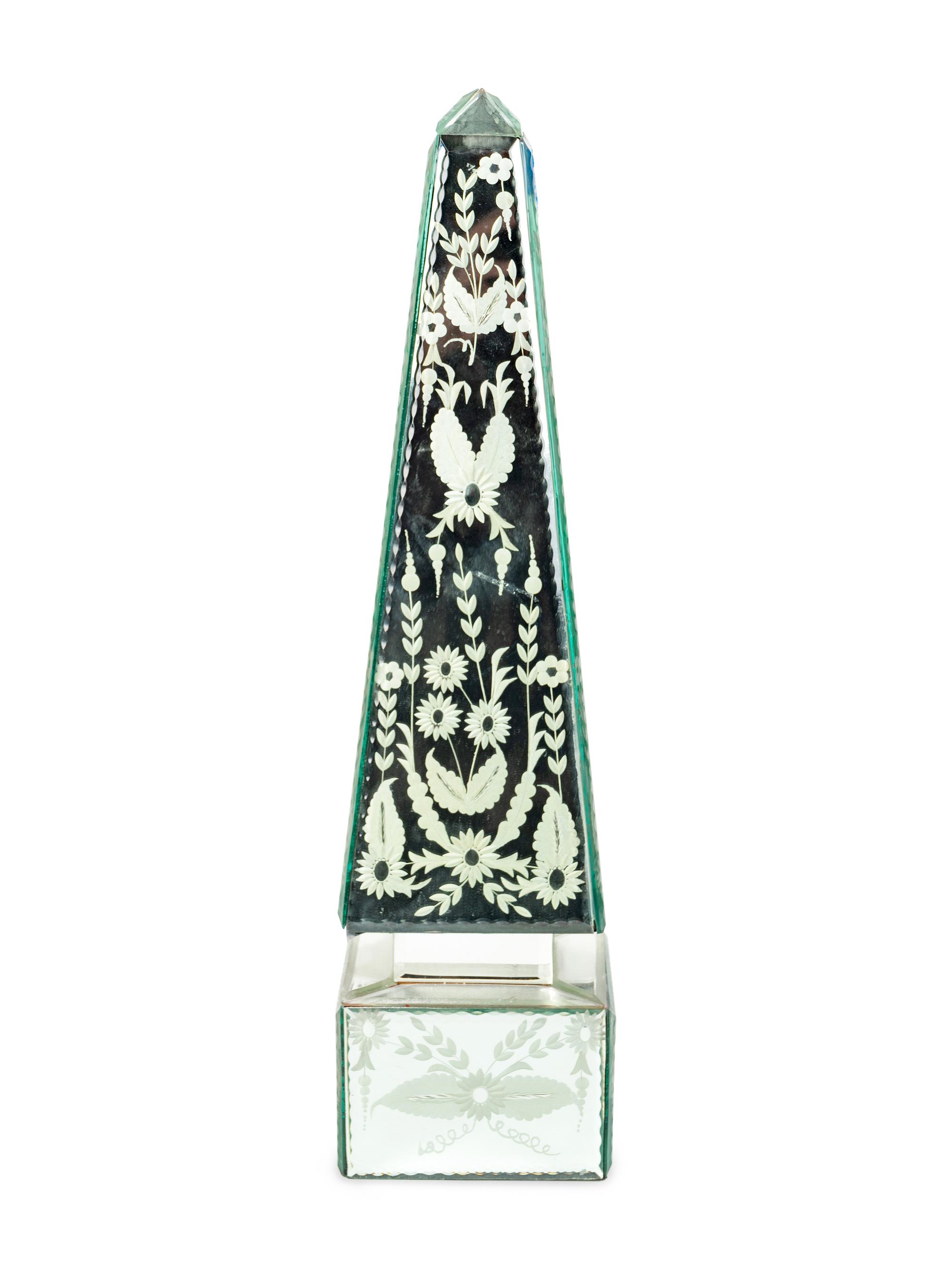 A Venetian Neoclassical Style Etched Glass Obelisk — 19TH/20TH CENTURY