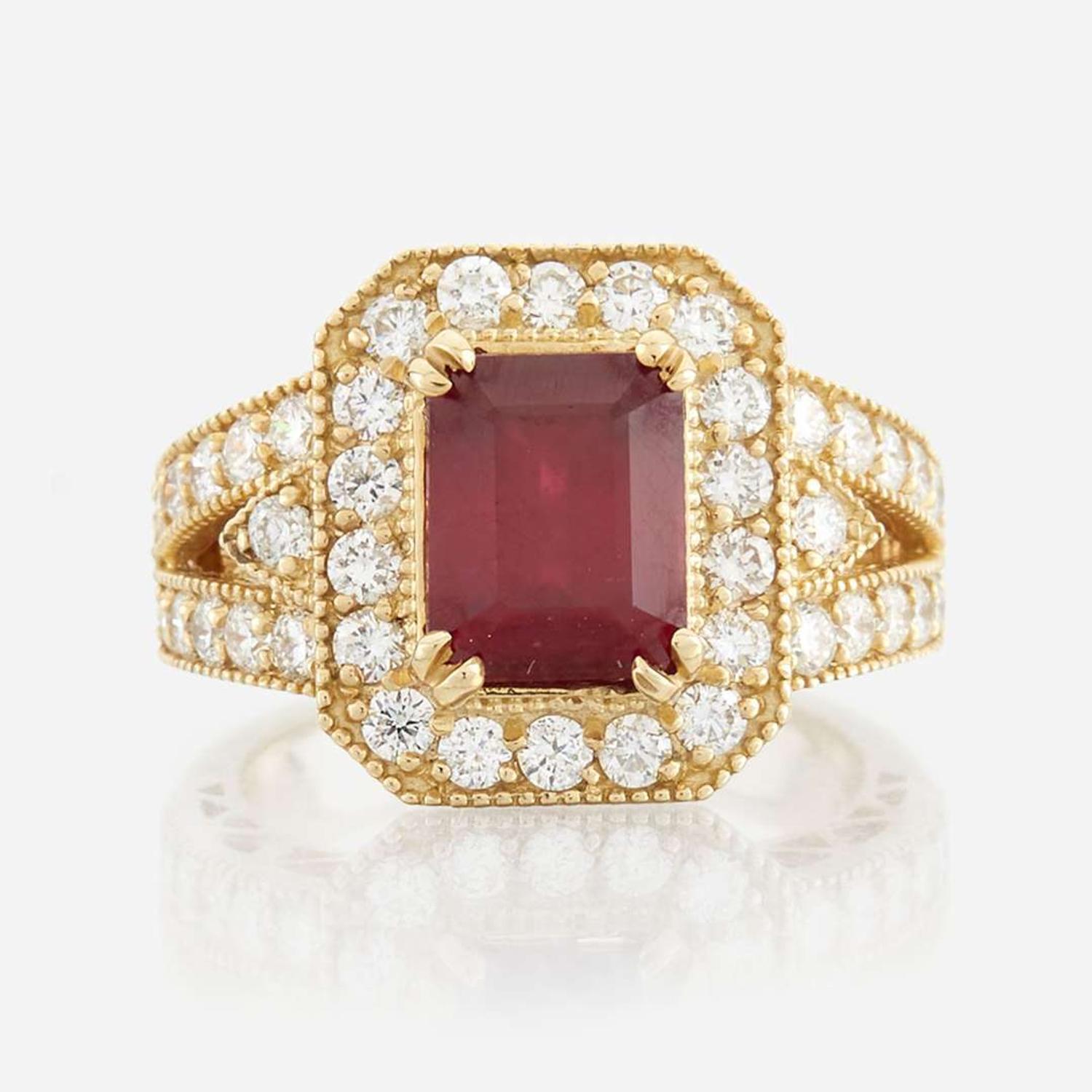 A ruby, diamond, and gold ring