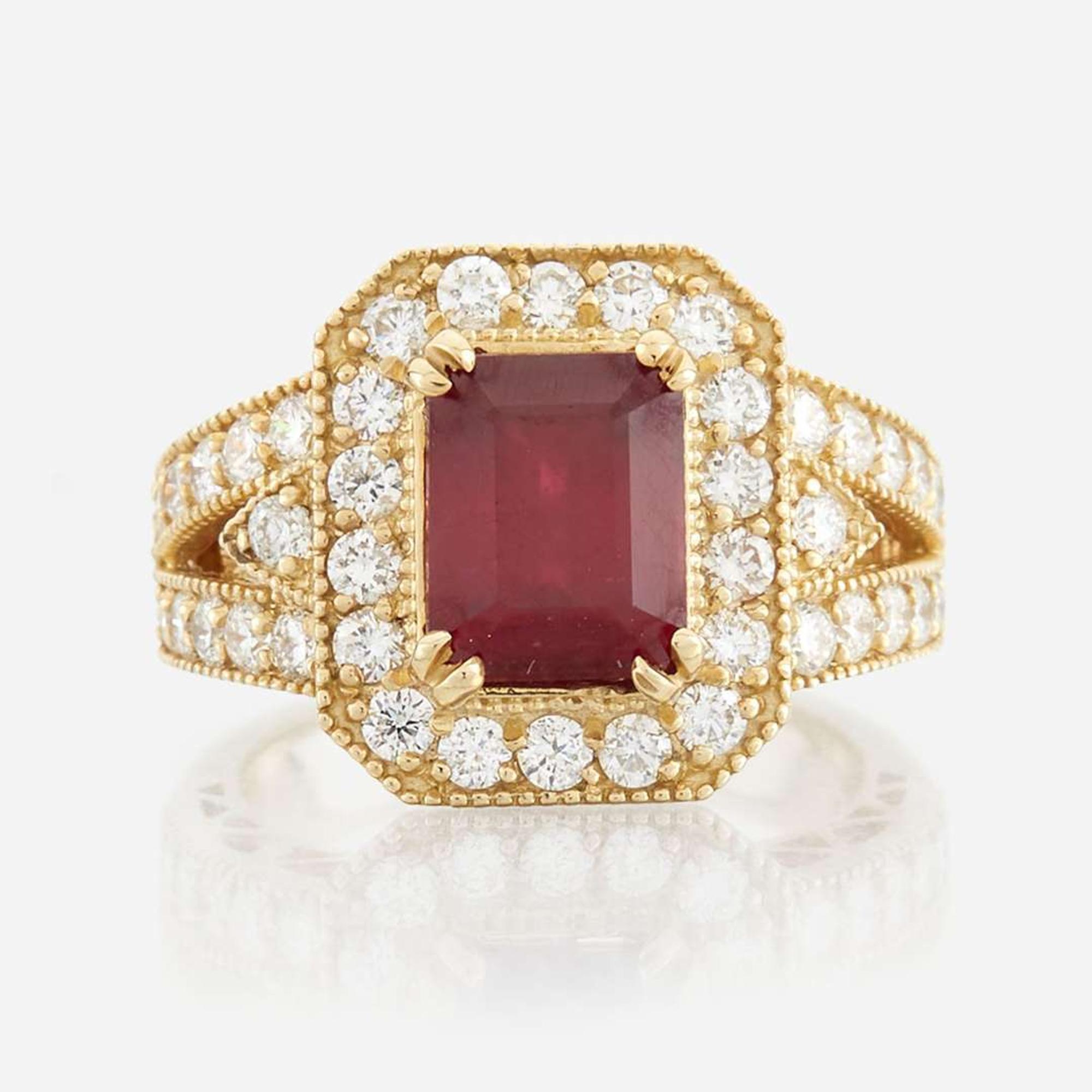 A ruby, diamond, and gold ring
