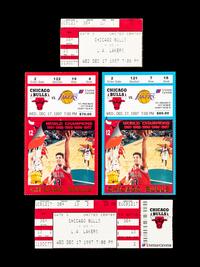 A Group of Four Important December 17, 1997 Chicago Bulls vs. Los Angeles Lakers Tickets from Michael Jordan vs Kobe Bryant Duel (Jordan 36 Points - Kobe 33 Points),